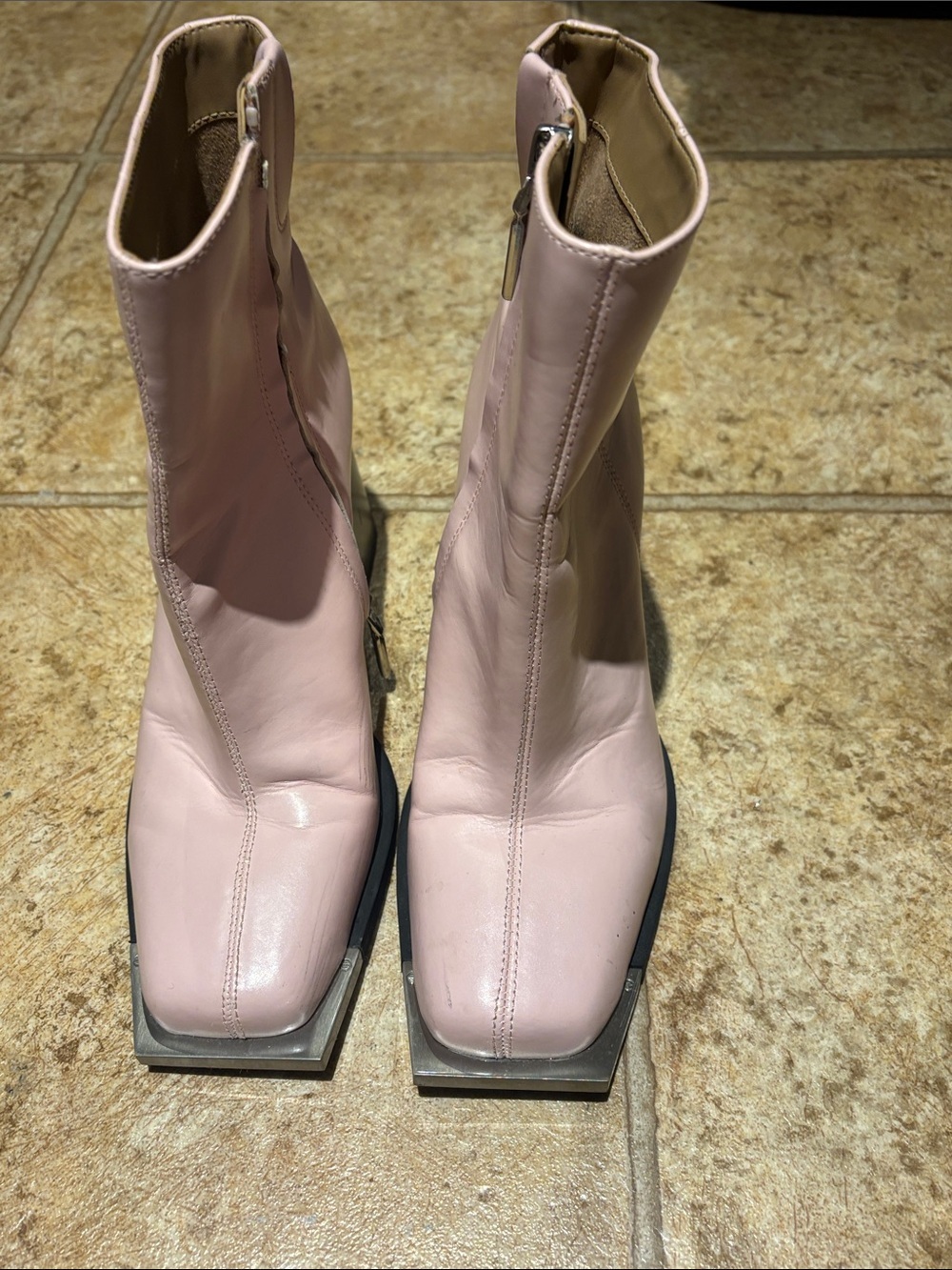 Sam Edelman Blush Pink Square-Toe Ankle Boots
